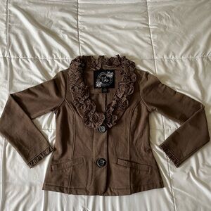 Vintage Brown Ruffled Blazer